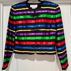 Vintage Maggy London Women's Bold Striped Rainbow Blazer Size 8